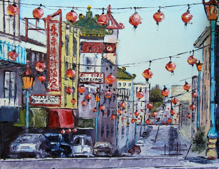 770x595 Saatchi Art San Francisco Chinatown Painting By Lisa Elley - Chinatown Painting