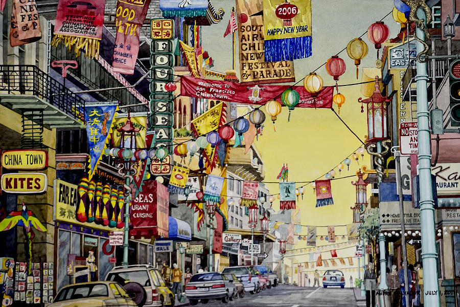 900x600 San Francisco Chinatown Painting By Andre Salvador - Chinatown Painting