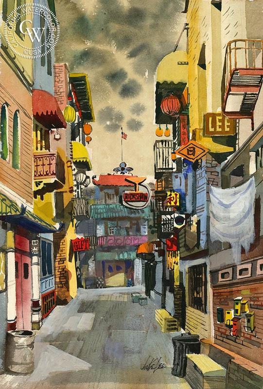 541x800 Chinatown Alley, C. 1940, Art By Jake Lee California Watercolor - Chinatown Painting
