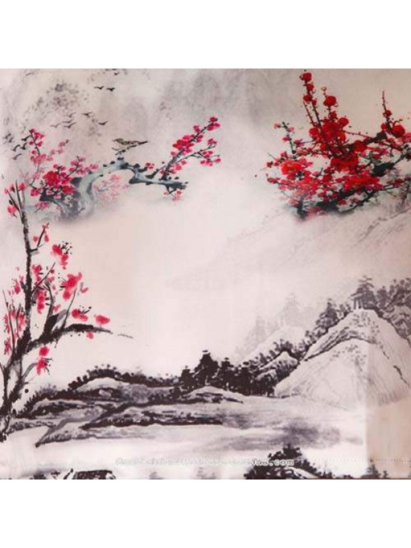 600x800 Red Cherry Blossom Chinese Landscaping Painting White Dress - Chinese Blossom Painting