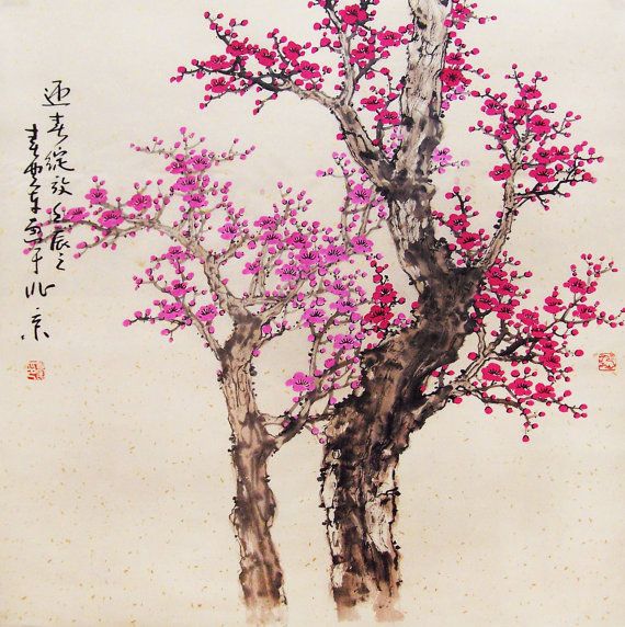 570x572 Cherry Blossom Painting Chinese Watercolour Painting By Art68 - Chinese Blossom Tree Painting