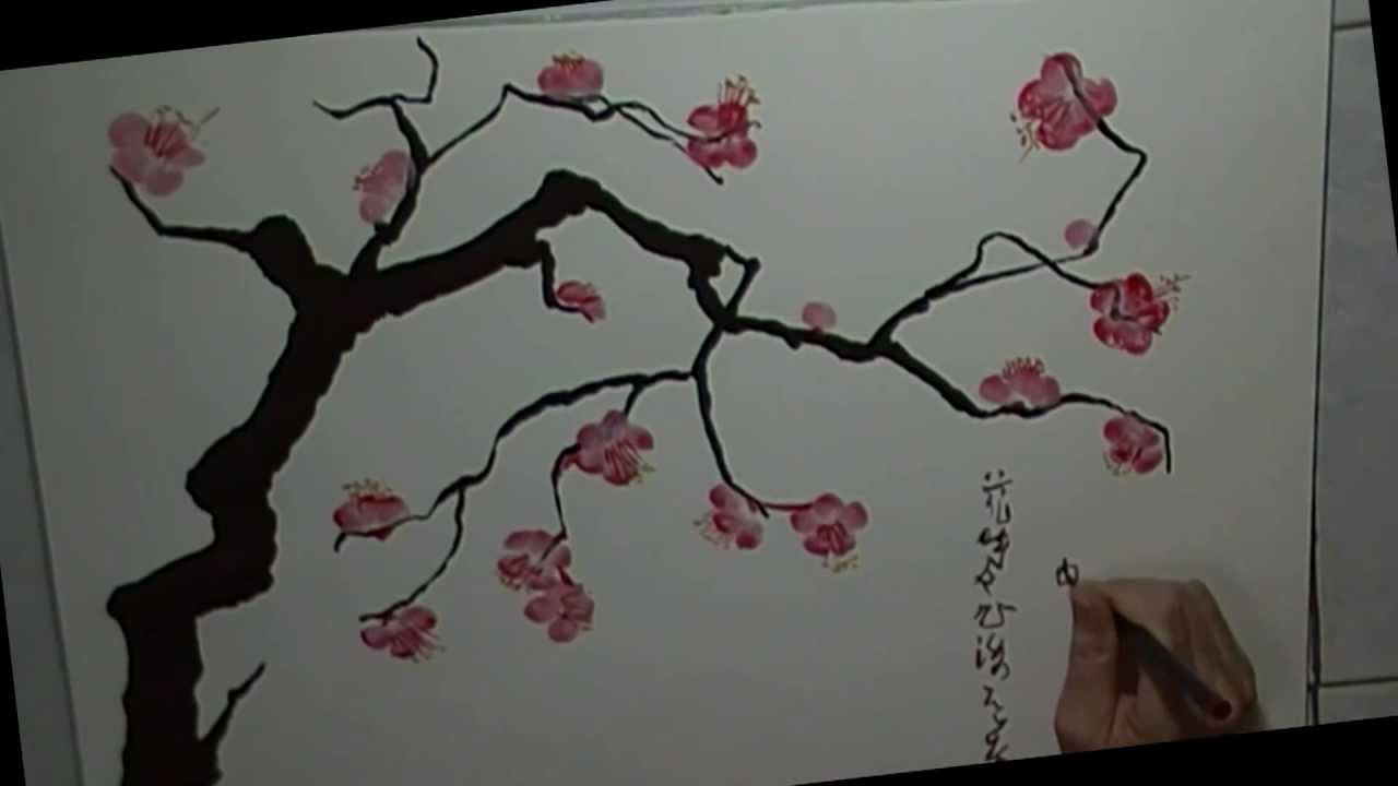 1280x720 Chinese Plum Blossom Brush Painting - Chinese Blossom Tree Painting
