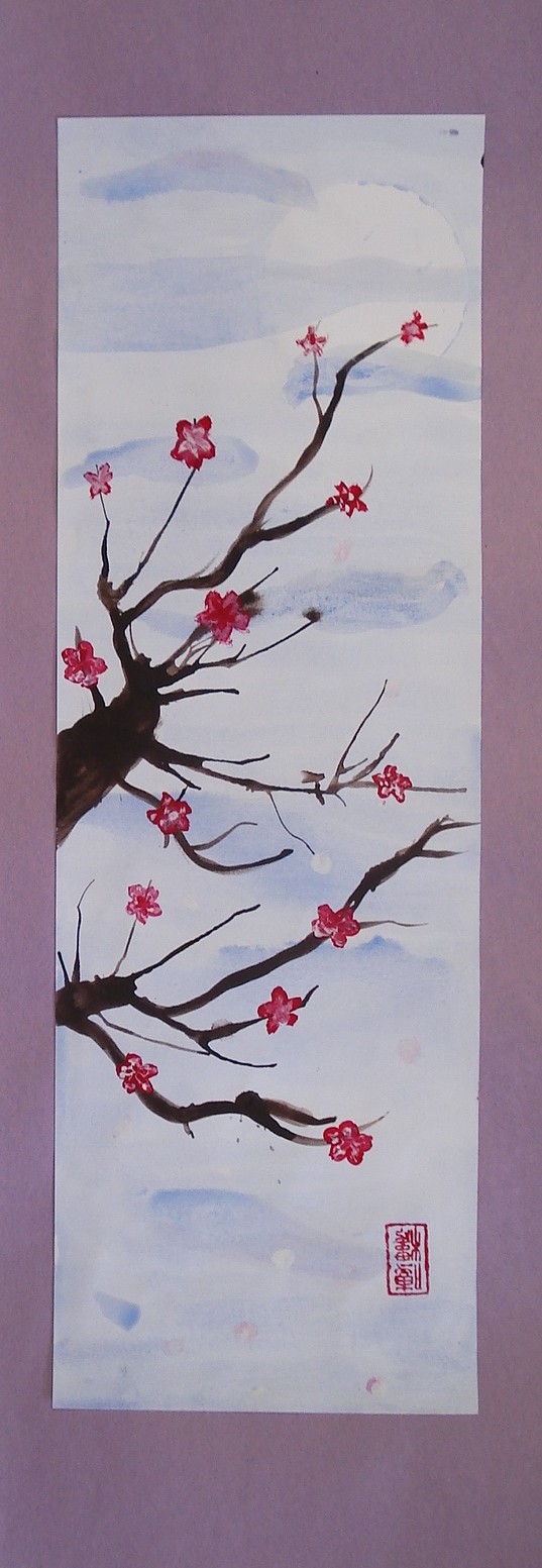 537x1553 A Faithful Attempt Cherry Blossom Paintings - Chinese Blossom Tree Painting