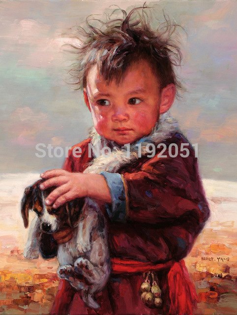 482x640 Chinese Impression Countryside Boy With A Dog Modern Art Canvas - Chinese Boy Painting