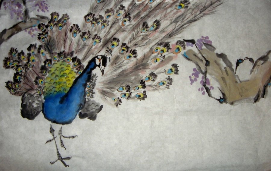 900x567 Peacockchinese Brush Painting By Phoenixfyre6967 - Chinese Brush Painting