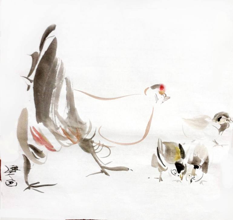 770x727 Saatchi Art Chinese Ink Painting Original Rooster Ink Painting - Chinese Brush Painting