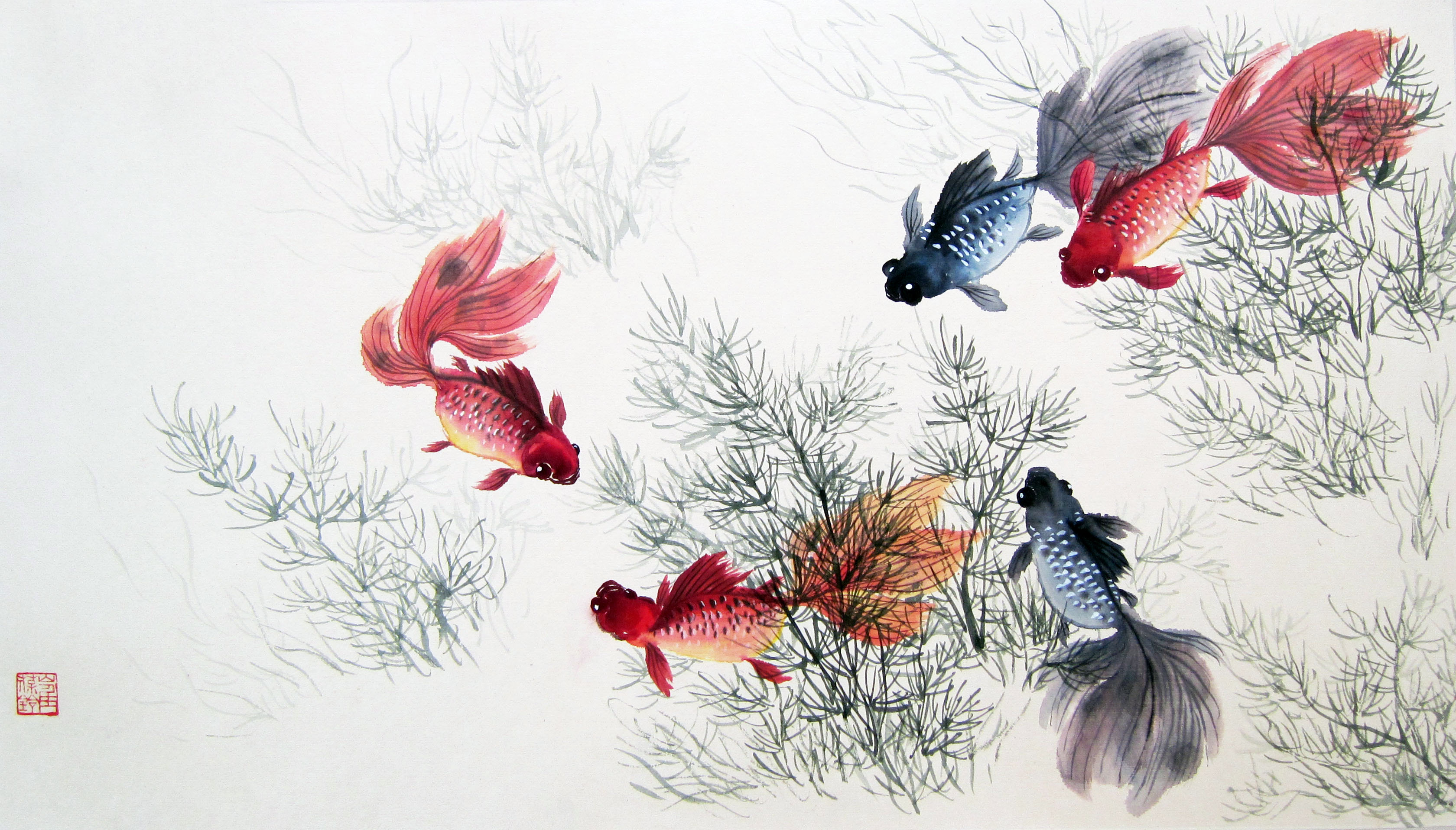 3360x1917 Chinese Brush Painting Precious Pollabies - Chinese Brush Painting