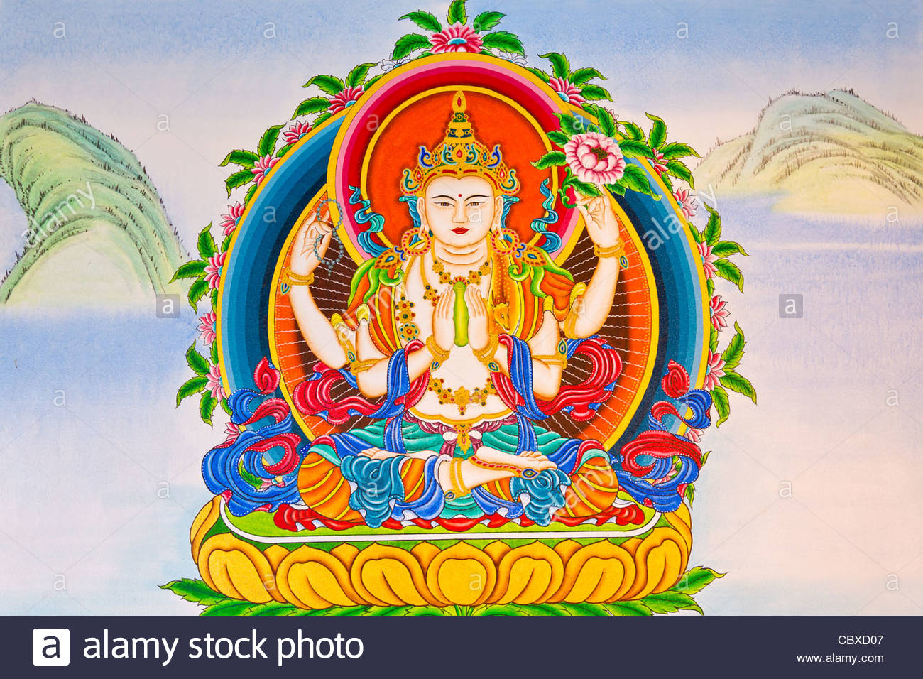 1300x956 Buddha Painting On The Wall In Chinese Temple Thailand Stock Photo - Chinese Buddha Painting