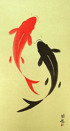 236x440 Large Nine Abstract Asian Koi Fish Wall Scroll - Chinese Calligraphy Painting Fish