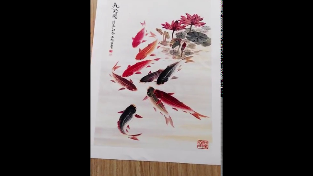 1280x720 Canvas Wall Art, Traditional Chinese Calligraphy Painting Koi Fish - Chinese Calligraphy Painting Fish