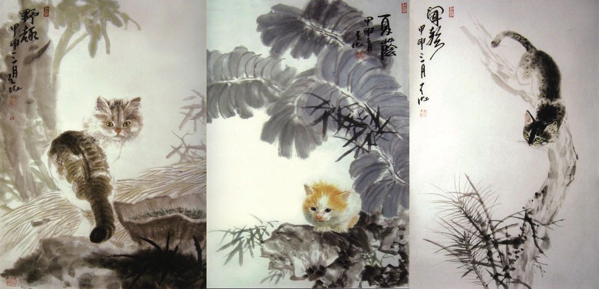 1166x563 Dieu Est Un Jeune Chat Cat, Chinese Painting And Cat - Chinese Cat Painting