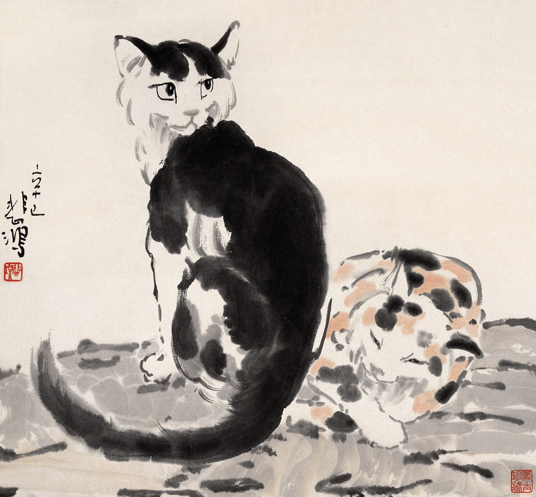 1100x1020 Xu Beihong's Cats Chinese Painting China Online Museum - Chinese Cat Painting