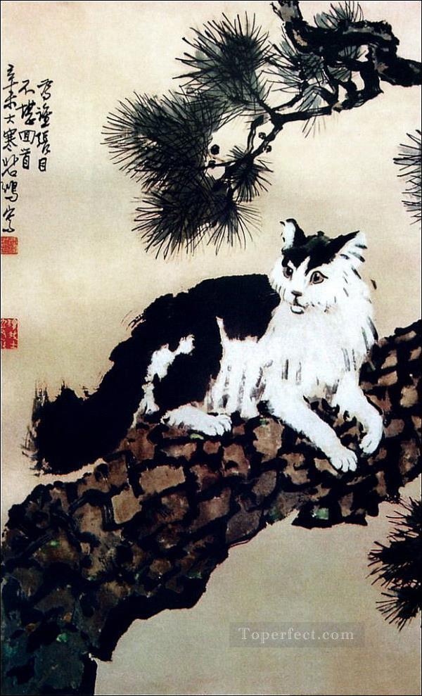 600x989 Xu Beihong Cat On Tree Old Chinese Painting In Oil For Sale - Chinese Cat Painting