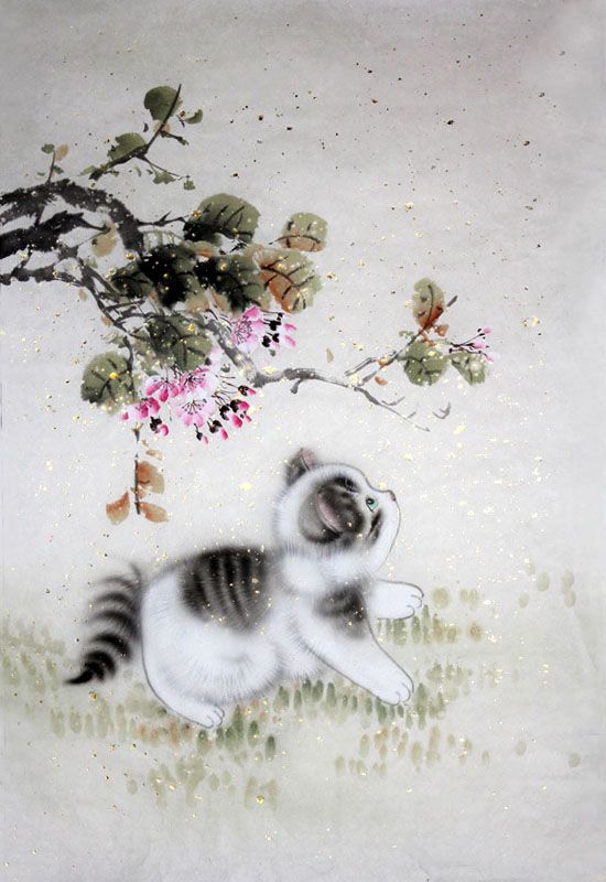 550x800 Chinese Cat Painting Bonsai, Chinese Art Fashion - Chinese Cat Painting