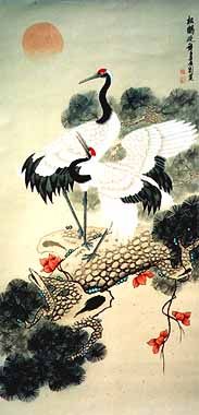 183x380 Rp Chinese Crane Painting - Chinese Crane Painting