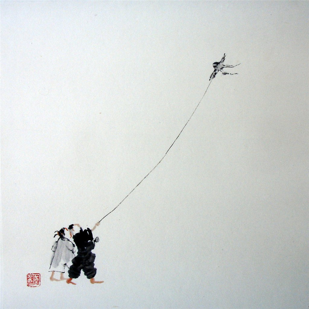 1024x1023 Chinese Culture Zen,academic,boy Kite,chinese Painting - Chinese Culture Painting