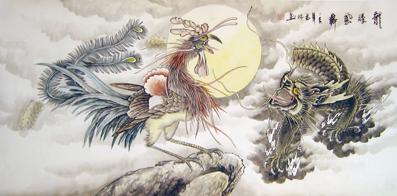 800x396 Dragon And Phoenix Bringing Auspiciousness - Chinese Dragon Painting