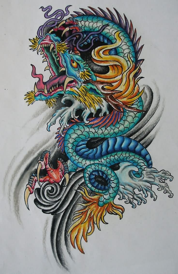 736x1135 Colorful Traditional Chinese Dragon Tattoo Design - Chinese Dragon Painting Traditional