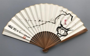 300x187 Chinese Fan Painting Of Flower In Vase Lot Art - Chinese Fan Painting