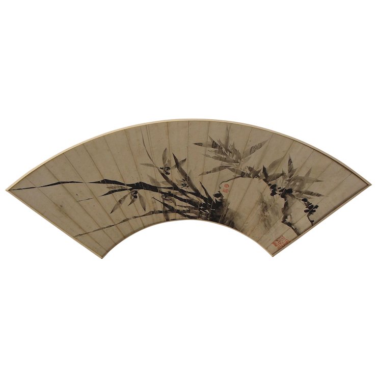 740x740 Chinese Fan Painting Of Bamboo Asia Of Old Ruby Lane - Chinese Fan Painting