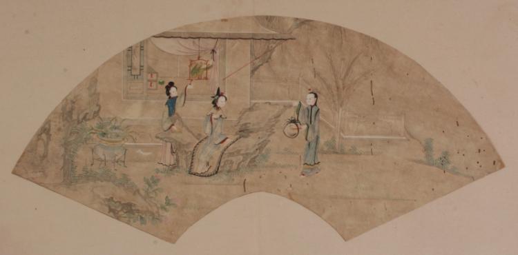 750x370 A 19th Century Chinese Fan Painting On Paper, Mounted On Car - Chinese Fan Painting