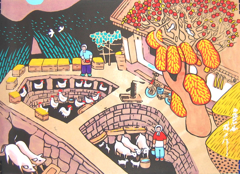 800x581 Farm Yard - Chinese Farmer Painting
