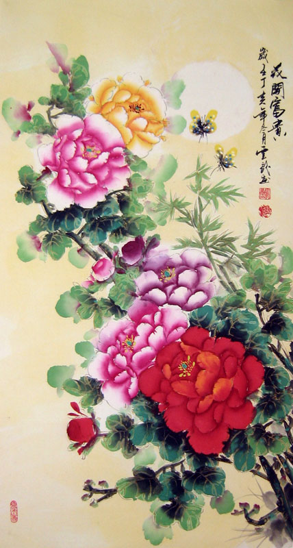428x800 Penny Flowers ( Good Position And Wealth ) - Chinese Flower Painting