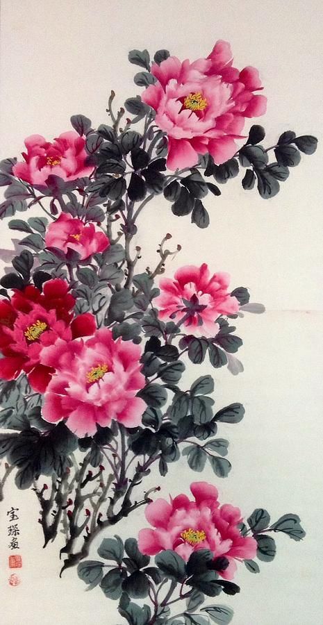 465x900 Peony Flower - Chinese Flower Painting
