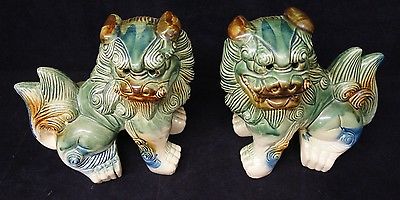 400x200 Vintage Porcelain Hand Painted Chinese Foo Dog Oriental Fu Lion - Chinese Foo Dog Painting