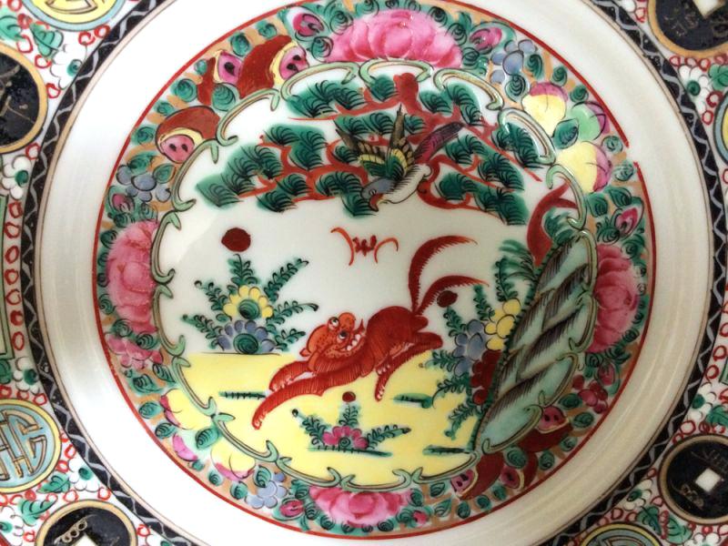 800x600 Vintage Rose Foo Dog Porcelain Plate Decorative Hand Painted Decor - Chinese Foo Dog Painting