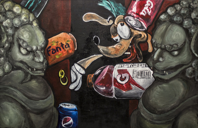 640x415 Xiaoshuo Liu Artwork Chinese Foo Dog Original Painting Acrylic - Chinese Foo Dog Painting