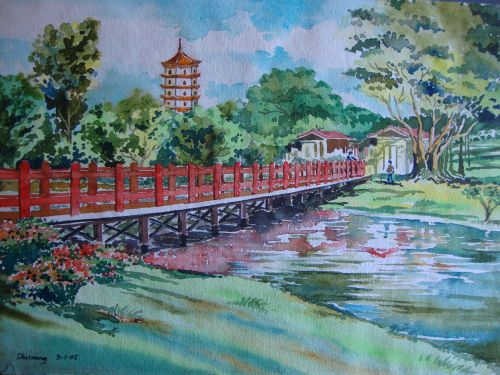 500x375 Chinese Garden Singapore Shrirang Kelkar Paintings - Chinese Garden Painting