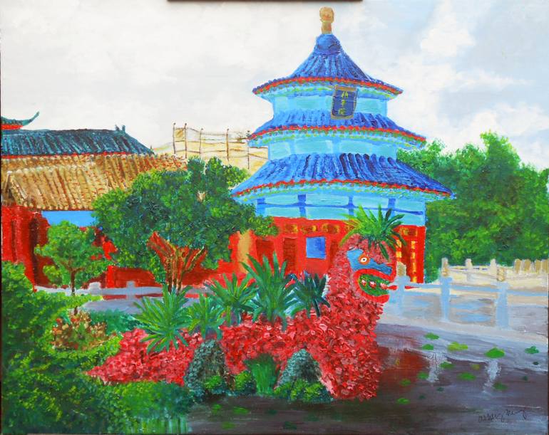 770x611 Saatchi Art China Garden Painting By Ashley Kelly - Chinese Garden Painting