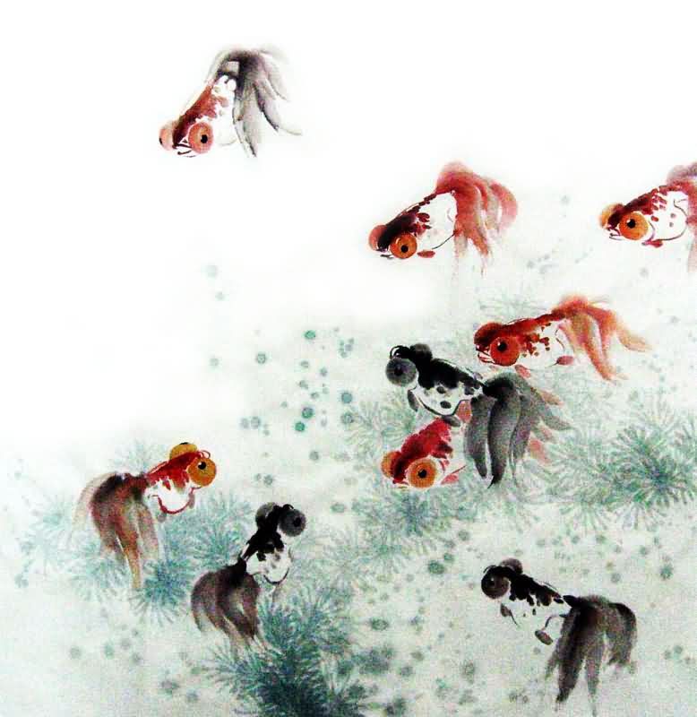 778x800 Goldfish,66cm X 66cm Chinese Ink @ Animals Amp Fish - Chinese Goldfish Painting