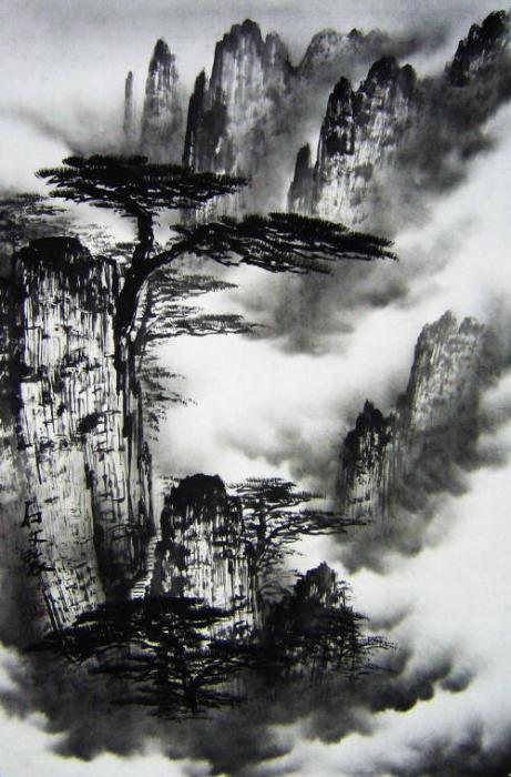 461x700 Yellow Mountain - Chinese Ink Brush Painting