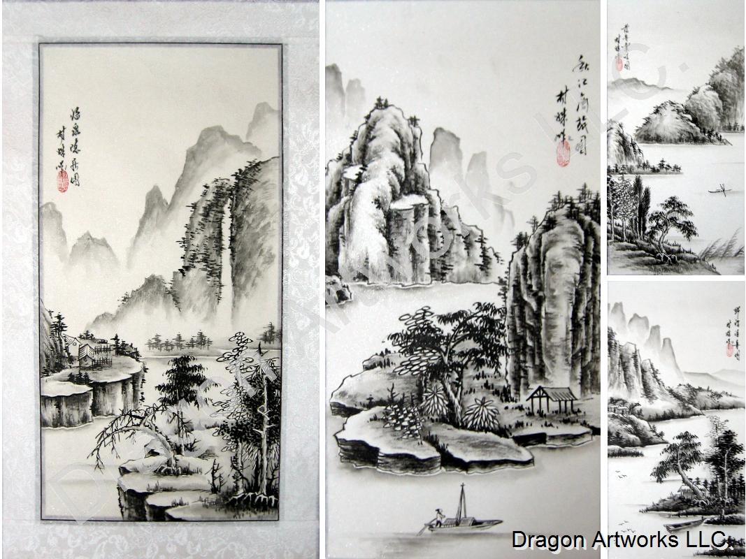 1067x800 Chinese Boat Art - Chinese Ink Brush Painting