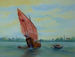 300x227 Chinese Junk Painting By Norman Freyer - Chinese Junk Painting