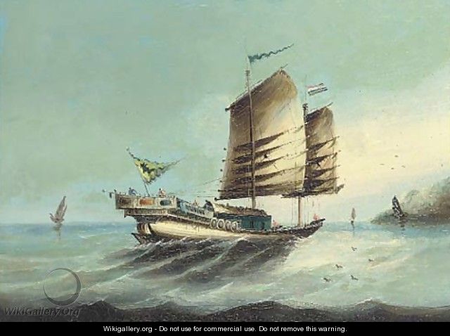 640x478 A Chinese Fighting Junk Offshore - Chinese Junk Painting
