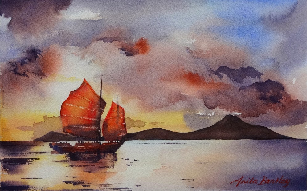 996x621 Watercolours By Anita Bentley Art Tutor On Cunard's Queen Elizabeth - Chinese Junk Painting