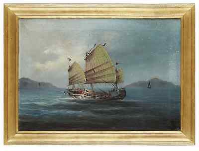 400x304 Antique Chinese China Qing Dynasty Oil Painting Junk Ship Export - Chinese Junk Painting