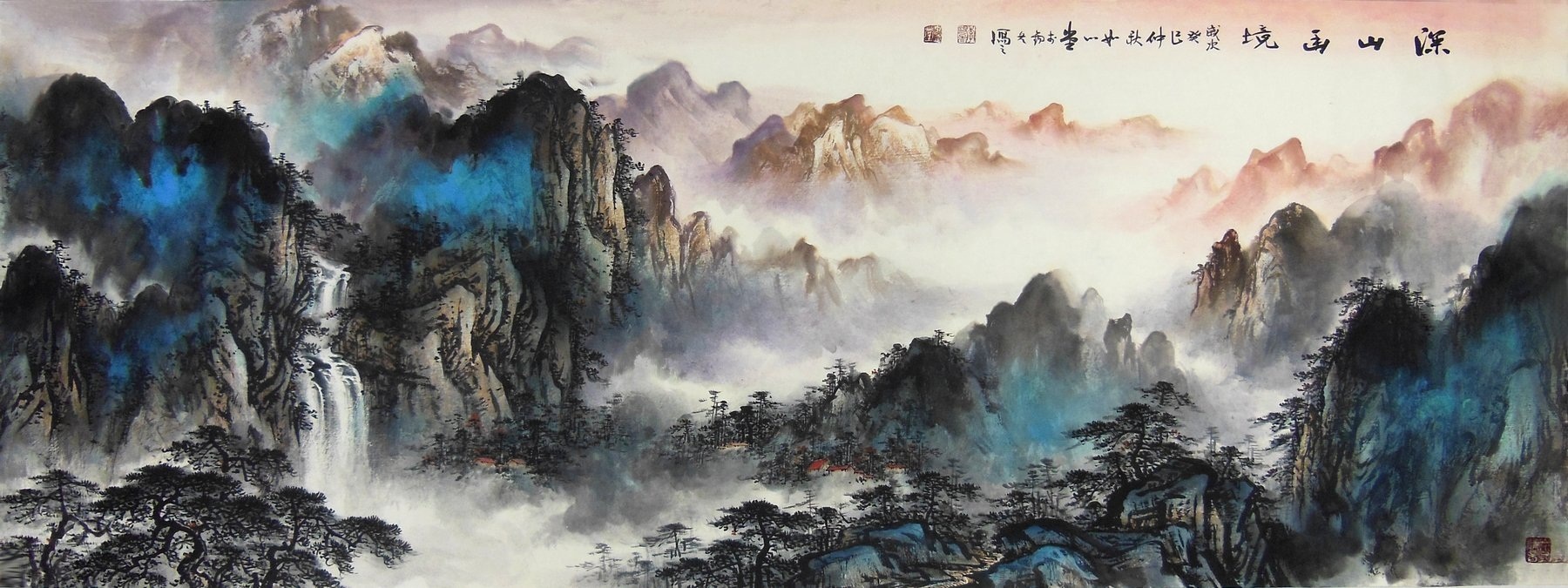1800x675 Closeup Of Ancient Chinese Landscape Painting Qing Dynasty Ca 18th - Chinese Landscape Painting
