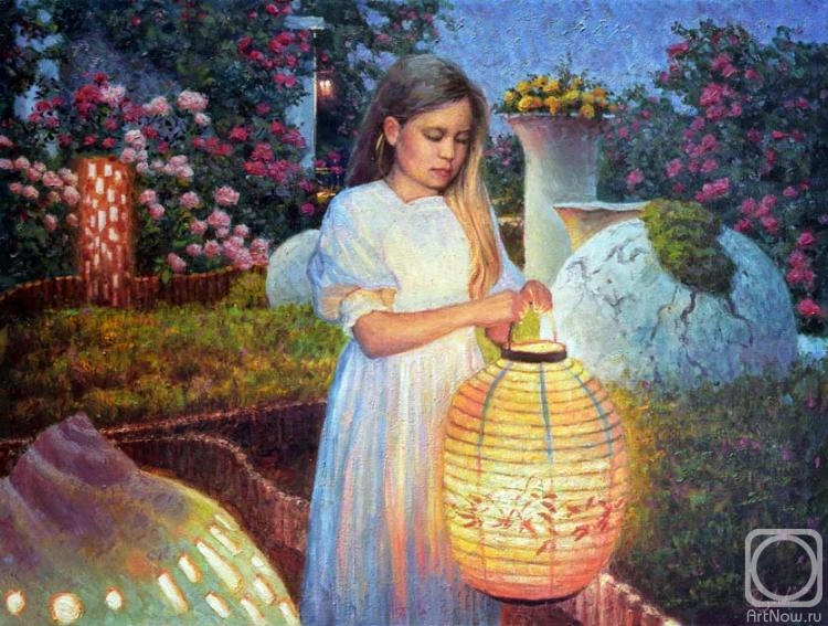 750x567 Painting Girl With Chinese Buy On Artnow.ru - Chinese Lantern Painting