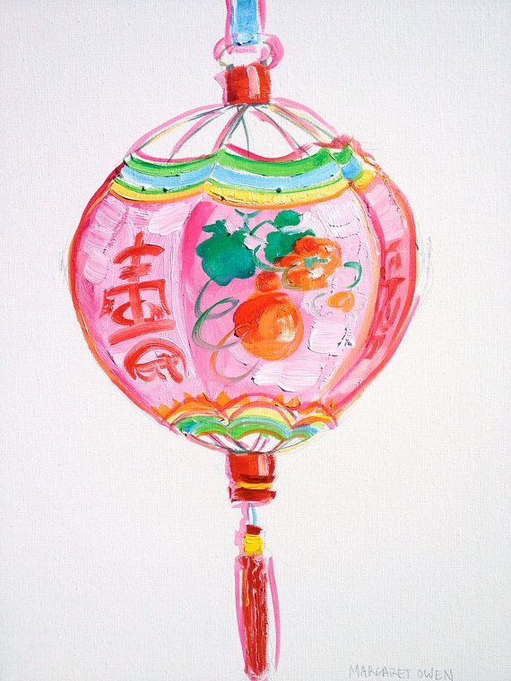 570x760 Pink Chinese Lantern Painting 16x20 Illustrations - Chinese Lantern Painting