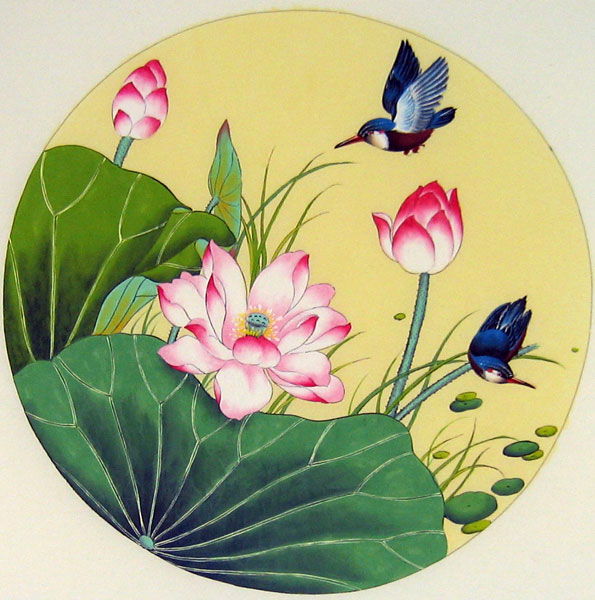 595x600 Kingfisher And Lotus - Chinese Lotus Painting