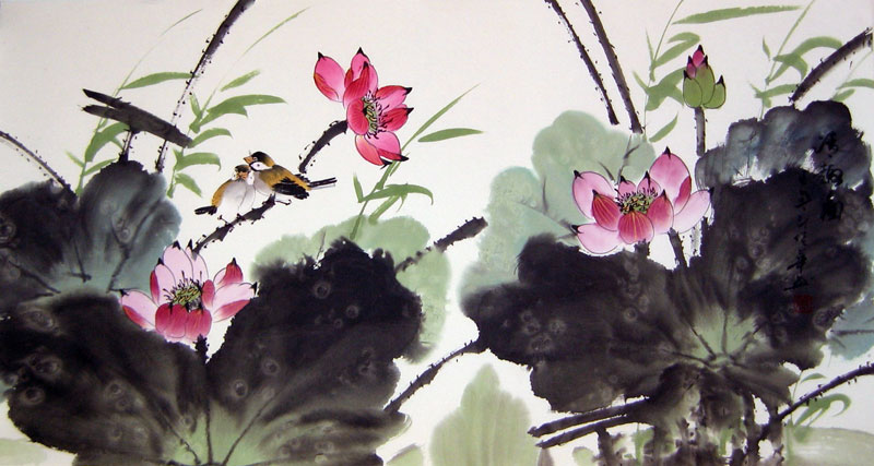 800x427 Lotus And Birds - Chinese Lotus Painting