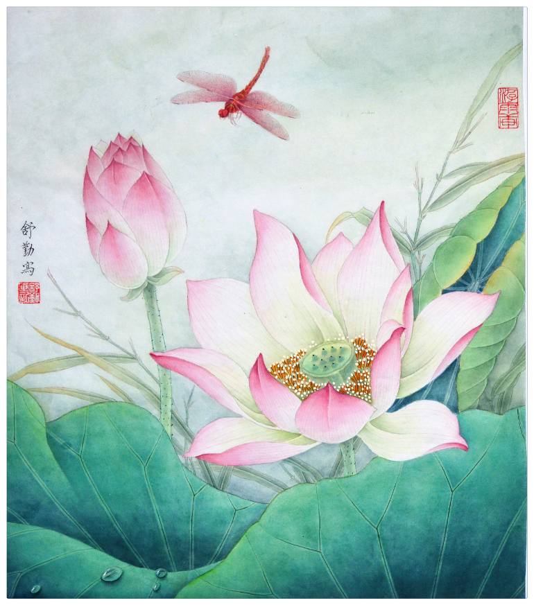770x873 Saatchi Art Original Chinese Gongbi Painting By Qin Shu L - Chinese Lotus Painting