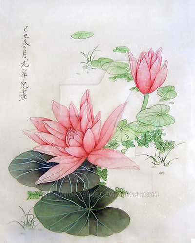 400x500 Chinese Painting Lotus By N Midnightblue - Chinese Lotus Painting