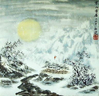 384x373 Chinese Painting Snow, Moon - Chinese Moon Painting