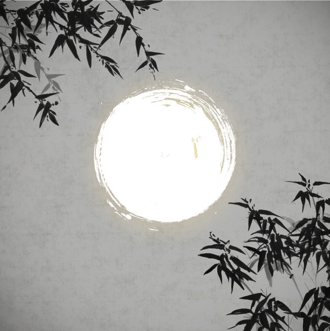 650x651 Full Moon And Painting Bamboo Vector Background Material, Full - Chinese Moon Painting