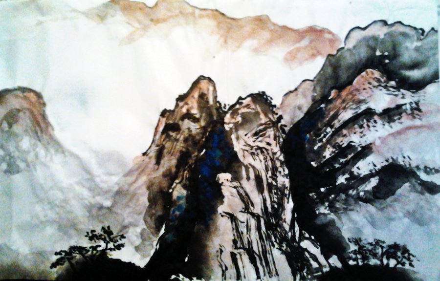 900x575 Chinese Brush Painting Mountain By Leehenrik - Chinese Mountain Painting